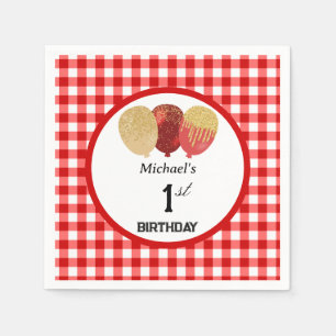 Serviette En Papier Ballons & Rouge En vichy 1er anniversaire