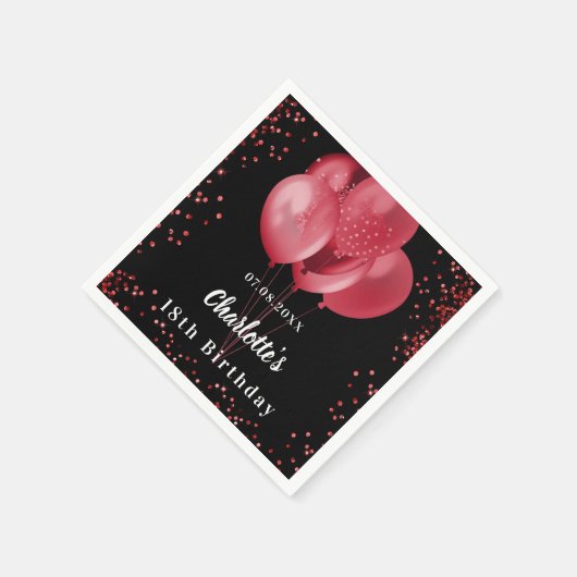 Serviette En Papier Ballons rouges noirs confetti fête d'anniversaire (Coin)