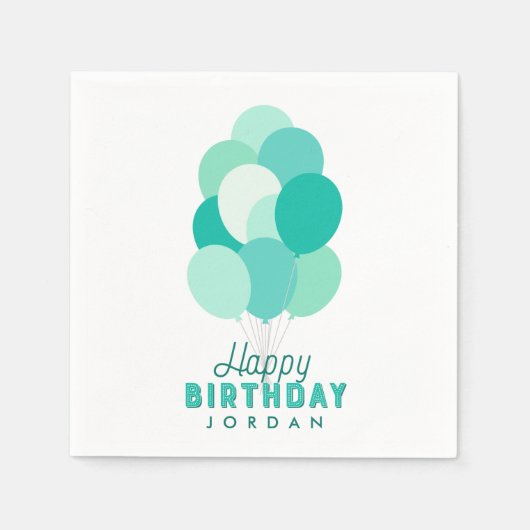 Serviette En Papier Ballons turquoises Joyeux anniversaire (Devant)