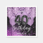Serviette En Papier Ballons violets et Parties scintillant Anniversair (Devant)