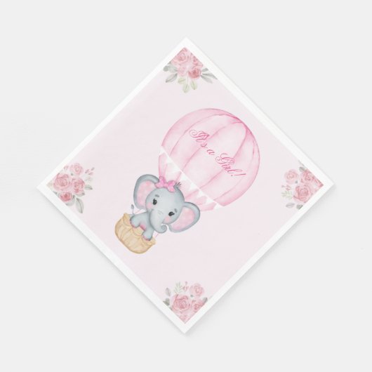 Serviette En Papier Balloon à air chaud Baby Girl Elephant Roses (Coin)