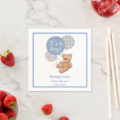 Serviette En Papier Balloon bleu Teddy Bear Baby shower serviettes (En situation)