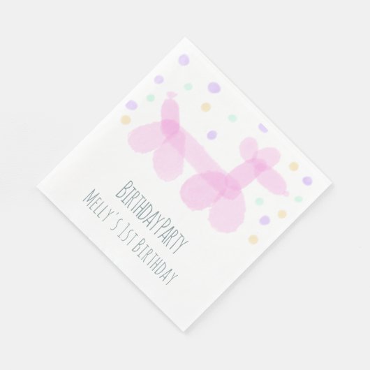 Serviette En Papier Balloon d'anniversaire Animaux Pink Pastel Napkins (Coin)