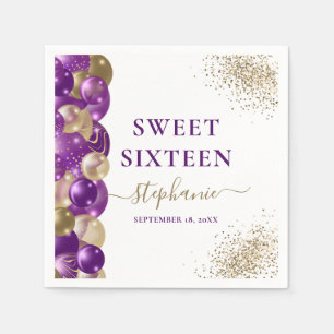 Serviette En Papier Balloon doux 16 violet or étincelant