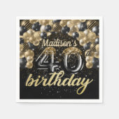Serviette En Papier Balloon en or noir personnalisé 40e anniversaire (Devant)
