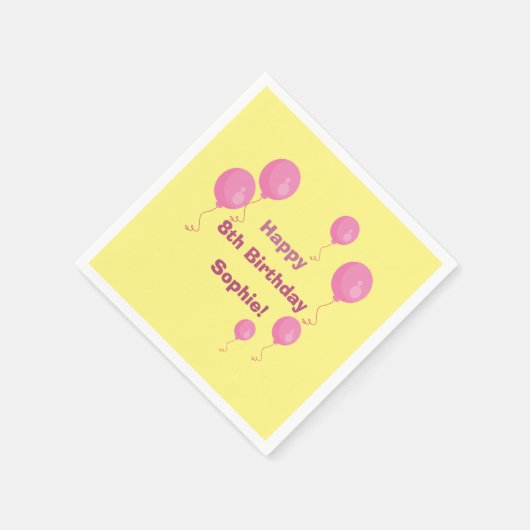 Serviette En Papier Balloon jaune et rose fille Anniversaire fête Napk (Coin)