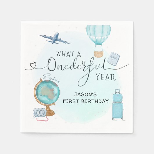 Serviette En Papier Balloon ONE derful Year 1er First Birthday (Devant)
