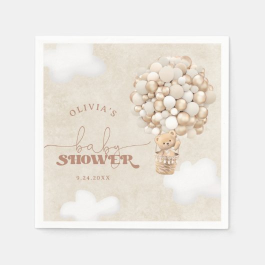 Serviette En Papier Balloon Ours Teddy Baby shower neutre serviettes (Devant)