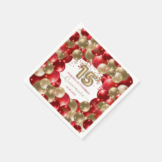 Serviette En Papier Balloon Quinceañera en or rouge (Coin)