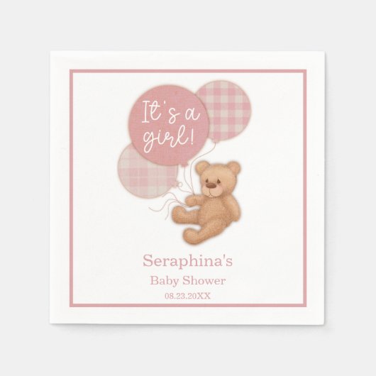 Serviette En Papier Balloon rose Baby shower Ours en Teddy (Devant)