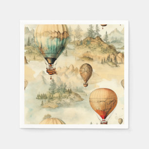 Serviette En Papier Balloon vintage à air chaud dans un paysage serein