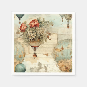 Serviette En Papier Balloon vintage à air chaud dans un paysage serein
