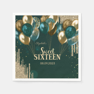 Serviette En Papier Balloons de gouttes de paillettes d'or Vert 16 dou