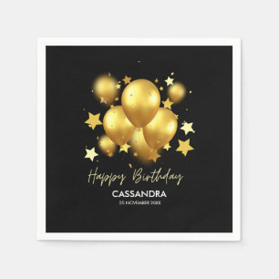 Serviette En Papier Balloons dorés soyeux Étoiles Anniversaire noir