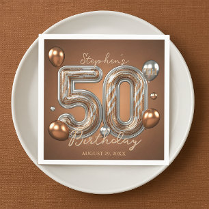 Serviette En Papier Balloons en argent métallisé et bronze pour 50e an