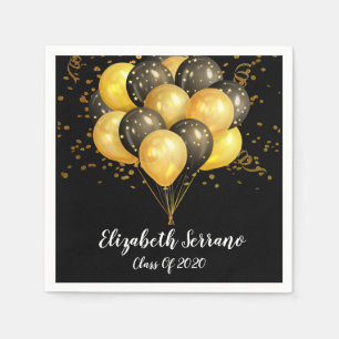 Serviette En Papier Balloons Noirs d'Or Moderne Confetti Grad Party