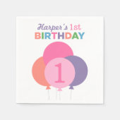 Serviette En Papier Balloons rose moderne Première fête d'anniversaire (Devant)
