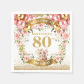 Serviette En Papier Balloons rose or 80e anniversaire de fête Napkins (Devant)