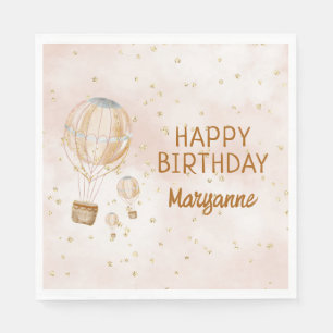Serviette En Papier Ballotte à air chaud rose 1er anniversaire