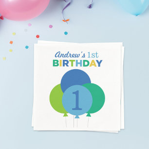 Serviette En Papier Ballotte bleu et vert moderne fête d'anniversaire