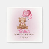 Serviette En Papier Ballotte d'ours en Teddy rose 1er anniversaire (Devant)