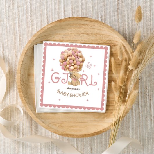 Serviette En Papier Ballotte d'ours rose moderne douche bébé fille