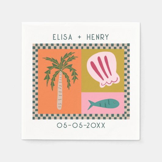 Serviette En Papier Balnéaire Soiree MARIAGE Fiançailles moderne PERSO (Devant)