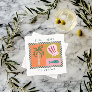 Serviette En Papier Balnéaire Soiree MARIAGE Fiançailles moderne PERSO