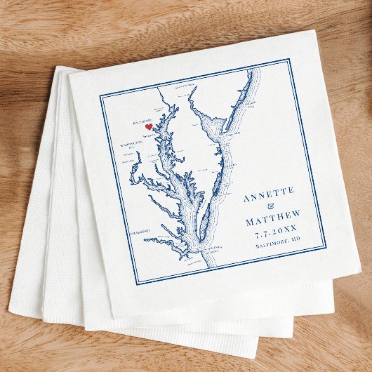 Serviette En Papier Baltimore Maryland Map Elégant Mariage bleu marine