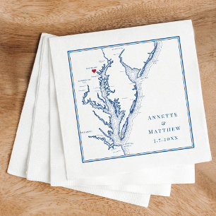 Serviette En Papier Baltimore MD Chesapeake Bay Map Mariage élégant