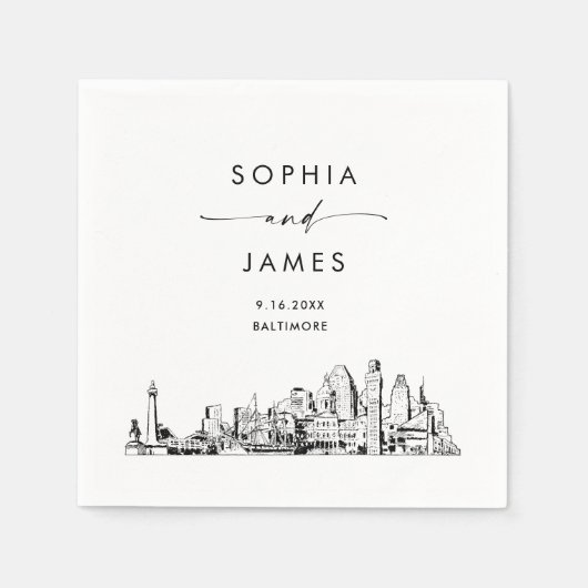 Serviette En Papier Baltimore Skyline Modern Mariage Cocktail (Devant)