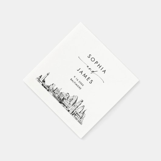 Serviette En Papier Baltimore Skyline Modern Mariage Cocktail (Coin)