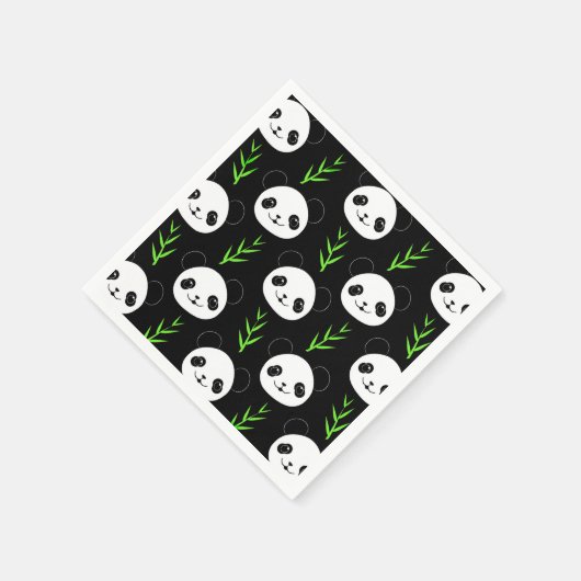 Serviette En Papier Bambou Motif Kawaii Panda En Blanc Noir (Coin)