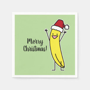 Serviette En Papier Banana Santa chapeau applaudissant Noël vacances