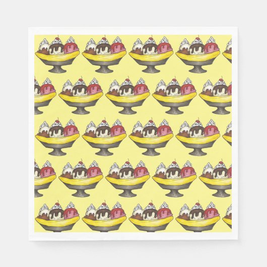 Serviette En Papier Banana Split Glace Sundae Scoop Shop Dessert (Devant)