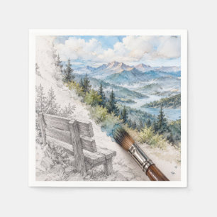 Serviette En Papier Banc de montagne émergeant de l'esquisse à l'aquar