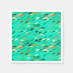 Serviette En Papier Banc de poissons, Aqua, Vert et Or