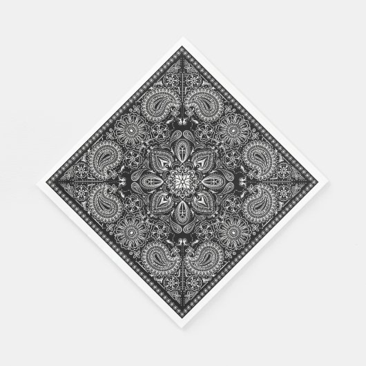Serviette En Papier Bandana ornée noire et blanche (Coin)