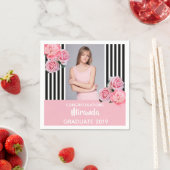 Serviette En Papier Bande blanche noire fleurs photo diplômé 2022 (En situation)