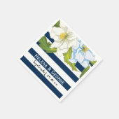 Serviette En Papier Bande bleu foncé & fleurs mariage moderne fleurie (Coin)