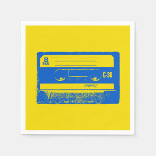 Serviette En Papier Bande Cassette Rétro Bleue et Jaune