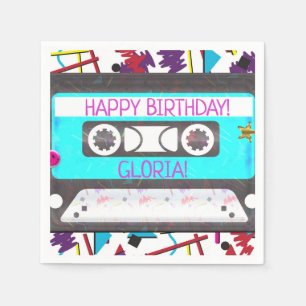 Serviette En Papier Bande Cassette Rétro Thème Anniversaire 80's 90's