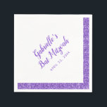 Serviette En Papier Bande de Parties scintillant violette Bat mitzvah<br><div class="desc">Parties scintillant violet et lavande Serre-bordure serviettes avec nom personnalisable et Bat mitzvah déjeuner ou date de réception. Excellent accent de table pour une célébration Bat mitzvah élégante et moderne, ou changer le libellé pour une Douce 16 anniversaire, bébé ou douche nuptiale. L'oeuvre est une image imprimée de parties scintillant...</div>