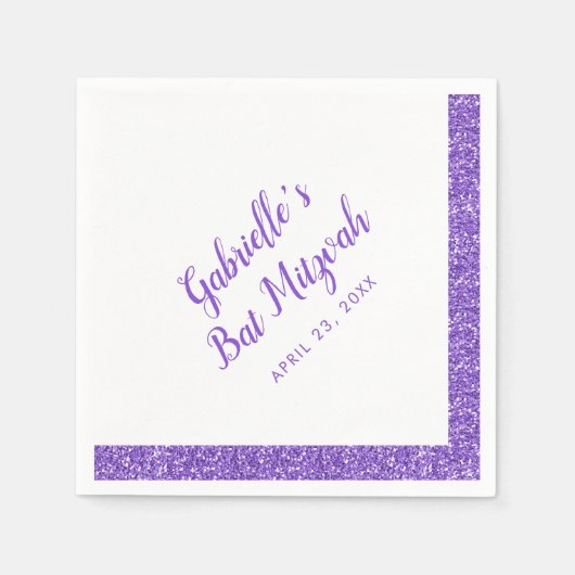 Serviette En Papier Bande de Parties scintillant violette Bat mitzvah  (Devant)