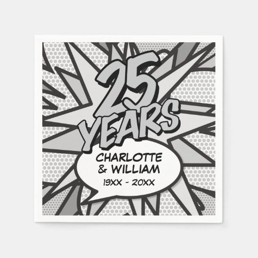 Serviette En Papier Bande dessinée Pop Art 25e anniversaire Mariage d' (Devant)