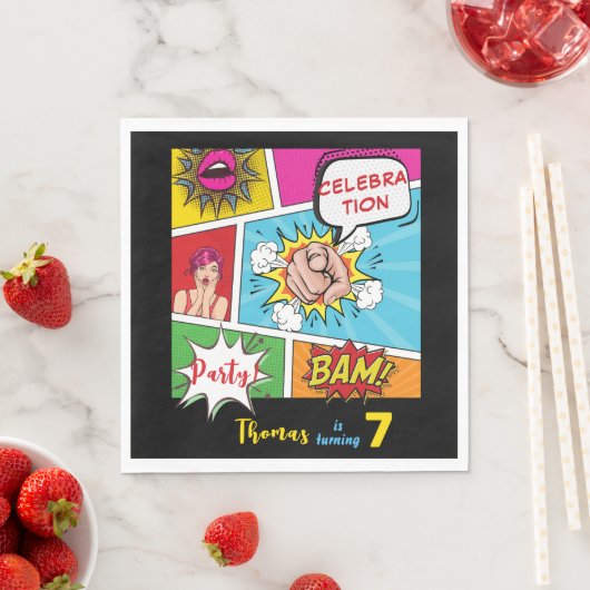 Serviette En Papier Bande dessinée pop art anniversaire (En situation)