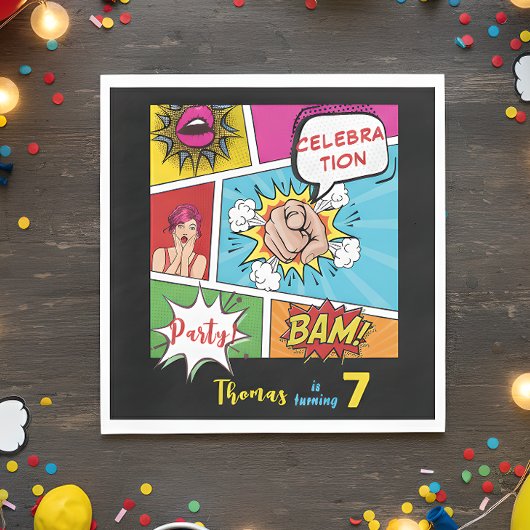 Serviette En Papier Bande dessinée pop art anniversaire