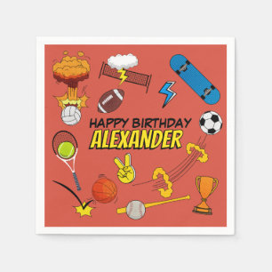 Serviette En Papier Bande dessinée Rétro Sports Ballons Anniversaire