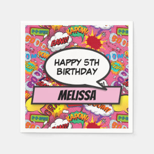 Serviette En Papier Bande dessinée Superhero fête d'anniversaire rose