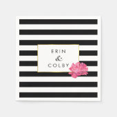 Serviette En Papier Bande noire et pivoine rose (Devant)